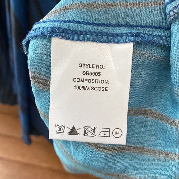 Stella & Rose Blue Black Boho Striped Modest Lightweight Dress sz Small NWOT - Picture 15 of 16